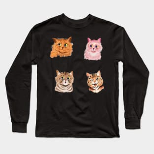 Louis Wain style cat stickers Long Sleeve T-Shirt